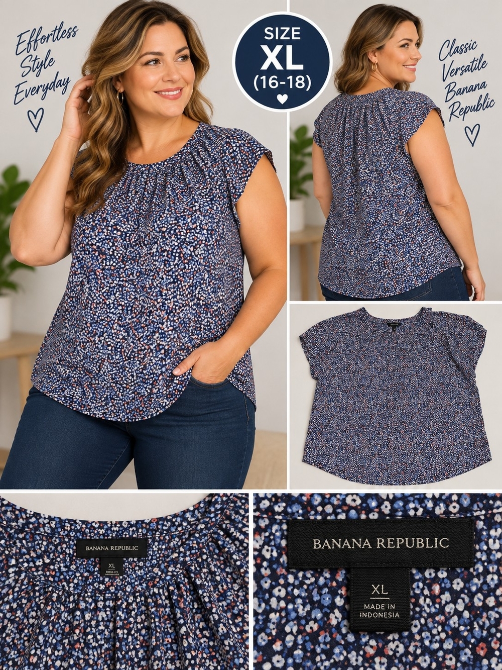 Banana republic Women's XL blue speckled blouse #31